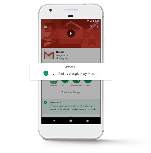 Imagen de escaneo automático de nuevas aplicaciones instaladas. En este caso es Gmail del cual dice que está verificado por Google Play Project.