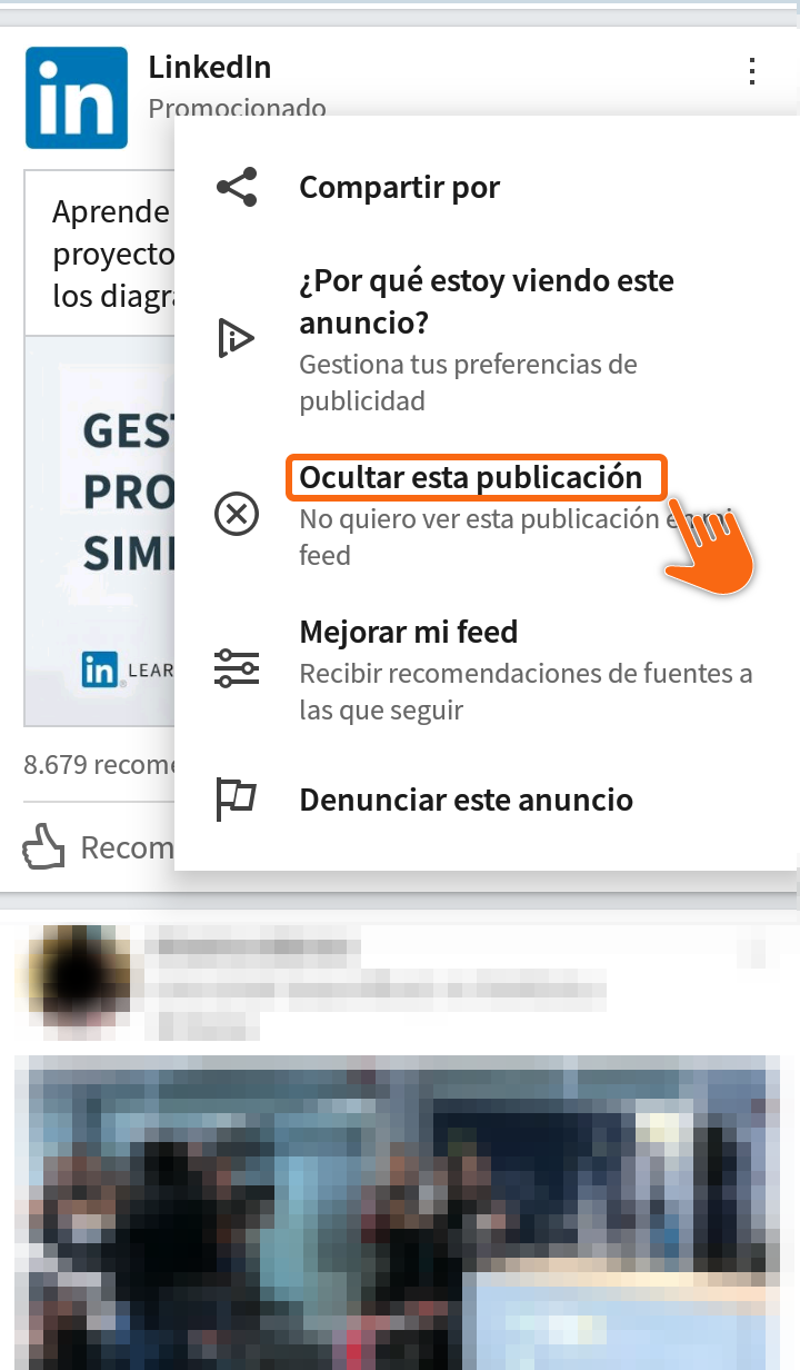 Imagen ocultar publicidad en LinkedIn