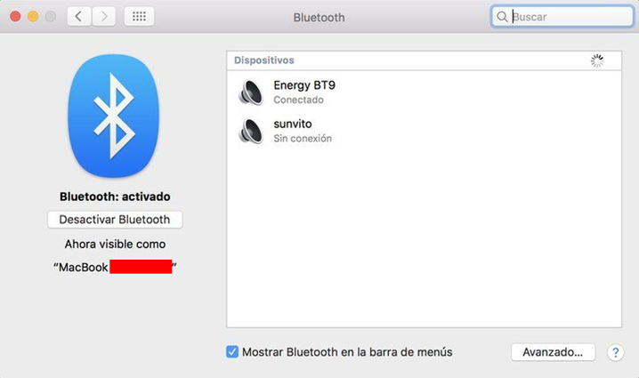 Captura de pantalla dispositivos bluetooth