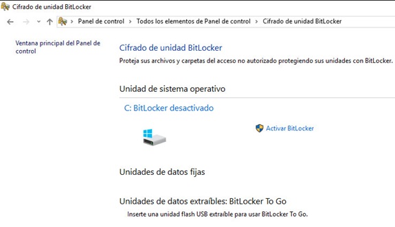 Captura de pantalla activar bitlocker