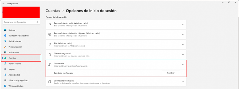 captura de opciones de inicio de sesion en windows