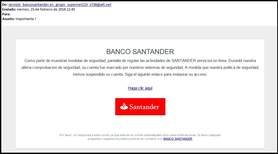 Imagen de email que intenta suplantar al Banco Sabadell.