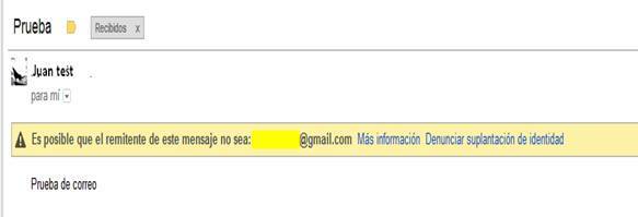 Mensaje de advertencia en el cliente de correo