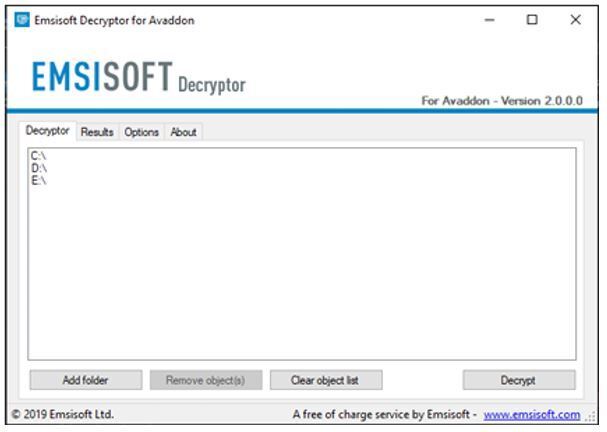 Select drives in the Emsisoft tool
