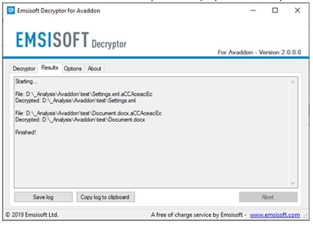 Final result after the decryption process with the Emsisoft tool