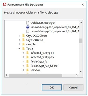 Screen to select infected files 