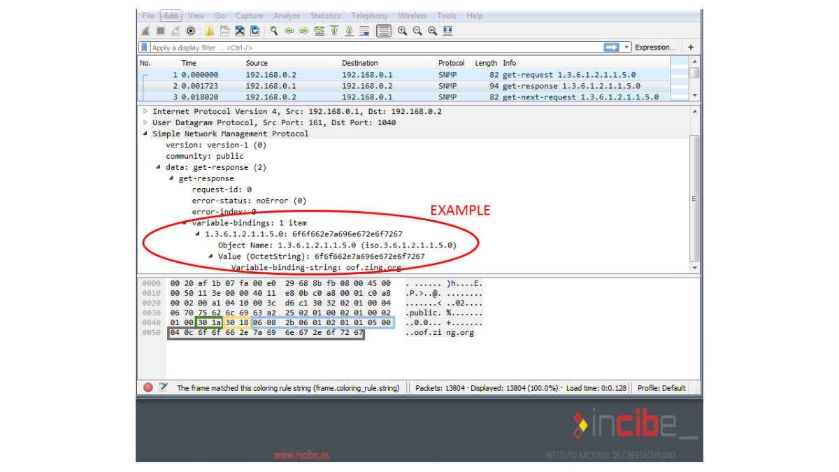 Traffic capture of a SNMP get-response request in wireshark