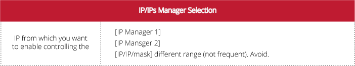 Configuration field regarding IP enabled to manage the SNMP agent