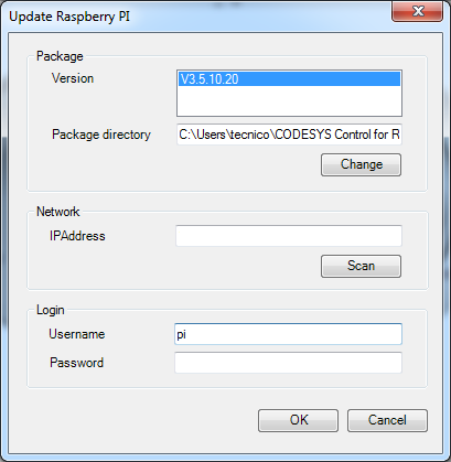 Configuration of IP and credentials for communication through SSH