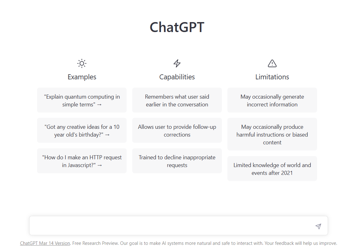 Pantalla de inicio de ChatGPT