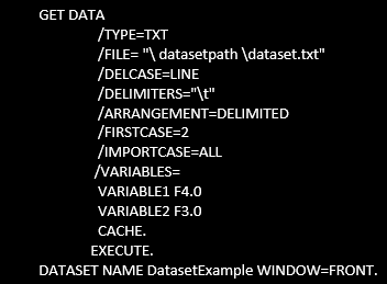 SPSS: command loads the data from a text file with two variables, tab-separated data