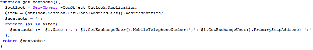 Ejemplo de función para obtener mediante PowerShell un listado completo de contactos del Outlook.