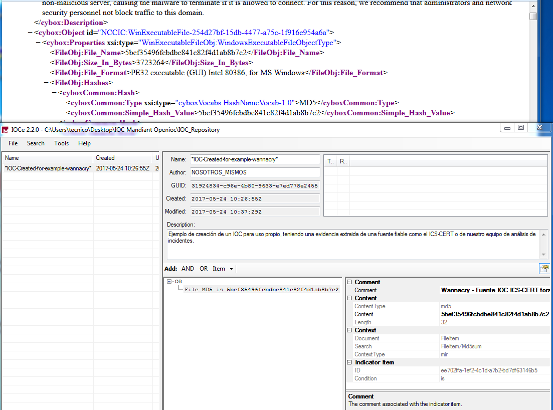 Example of the creation of an IoC