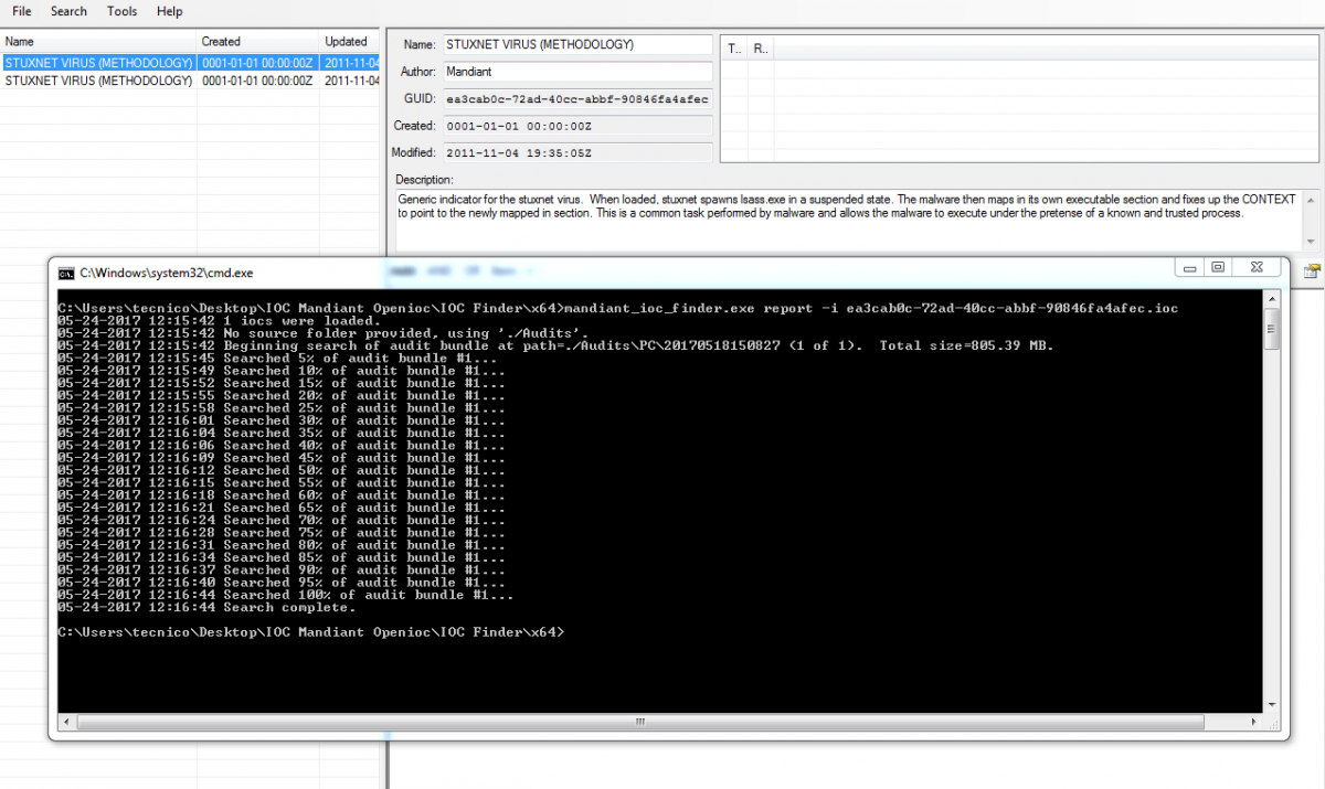 Ejecución de IOC Finder en modo ‘report’