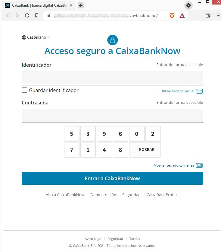 Pagina fraudulenta Caixabank