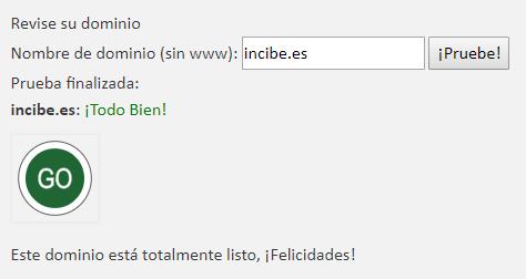 Revise su dominio. ¡Todo bien!