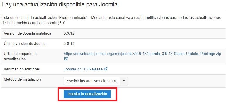 Instalar la actualización