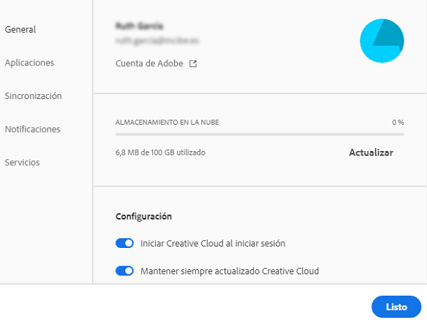 Preferencias, general, mantener siempre actualizado Creative Cloud