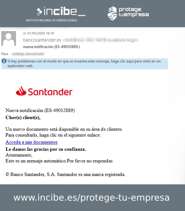 Correo phishing al Santander