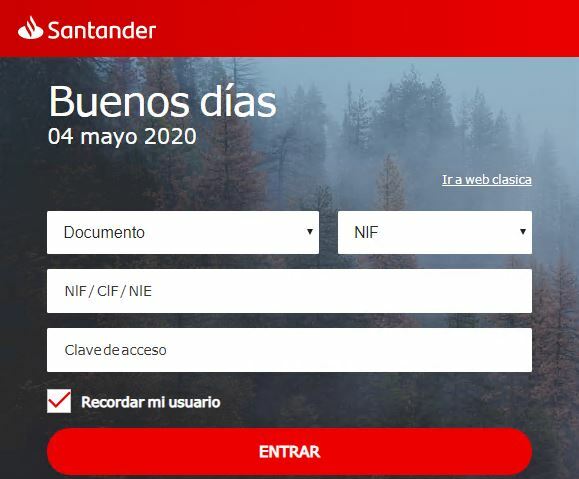 Loging de la web fraudulenta del Santander