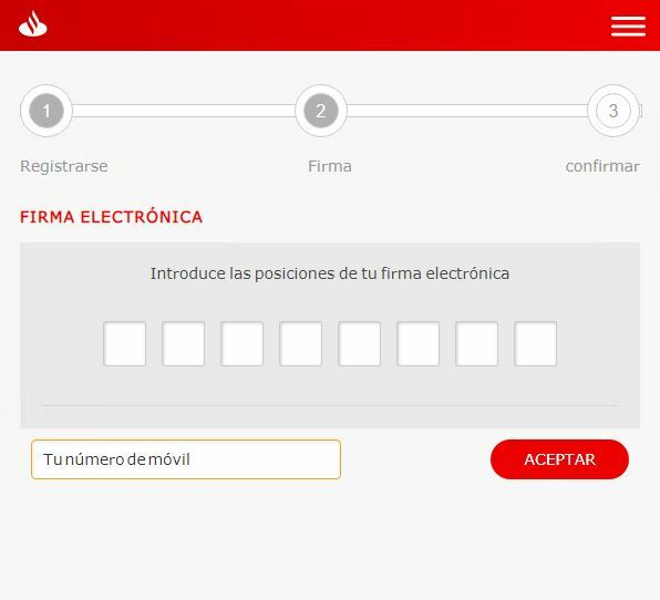 Solicitud clave secreta y teléfono Santander