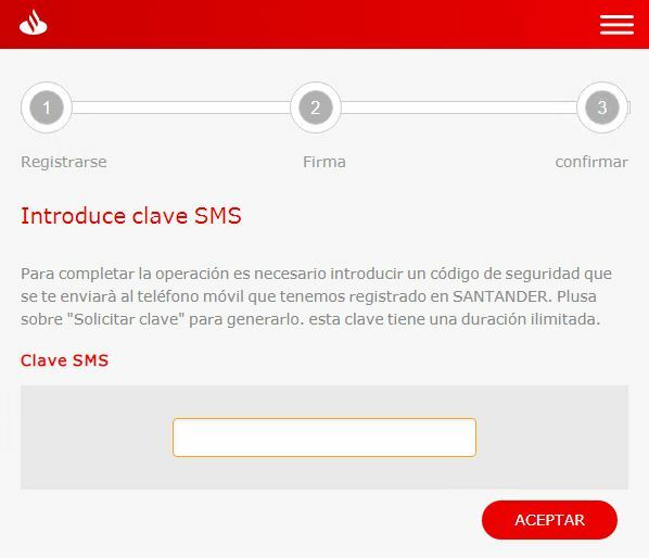 Solicitud clave SMS