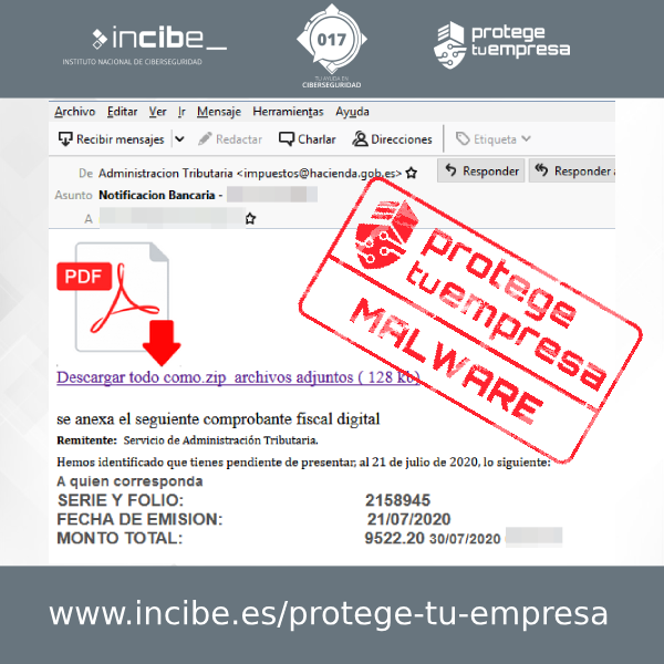 Aviso de seguridad 30/07/2020 - Campaña malware AEAT