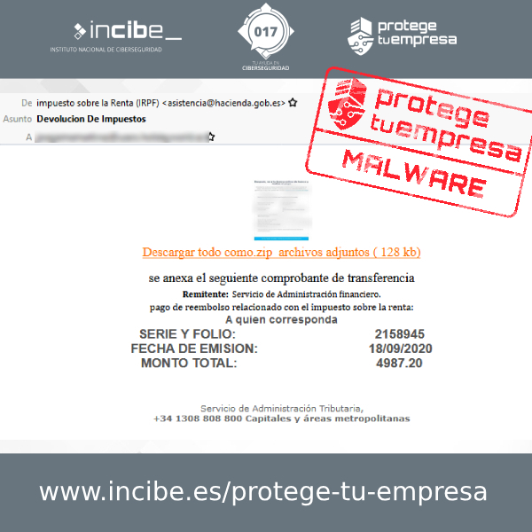 Tercera muestra de correo malicioso suplantando a la AEAT