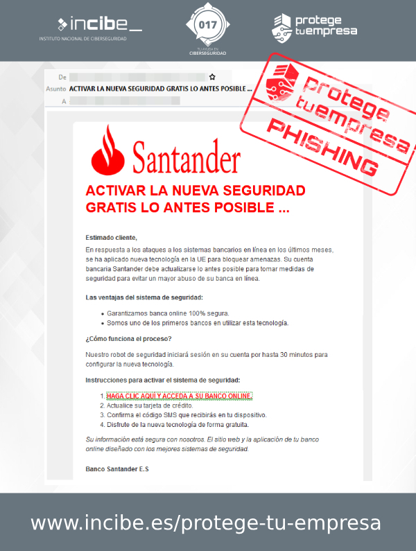 Aviso de seguridad 28/09/2020 - Correo phishing Banco Santander