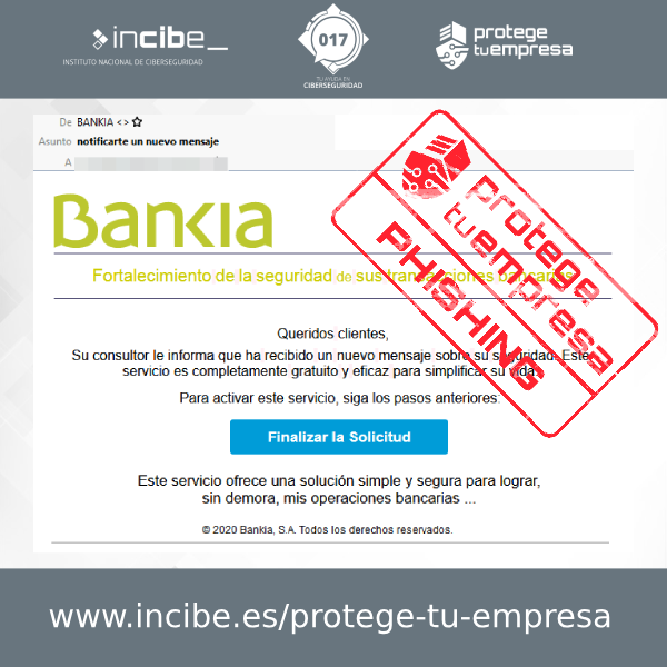 Aviso de seguridad 28/09/2020 - Correo phishing Bankia