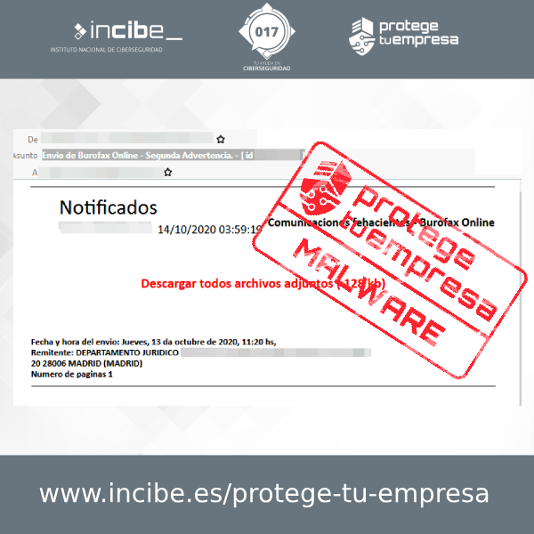 Correo malicioso simulando un falso burofax