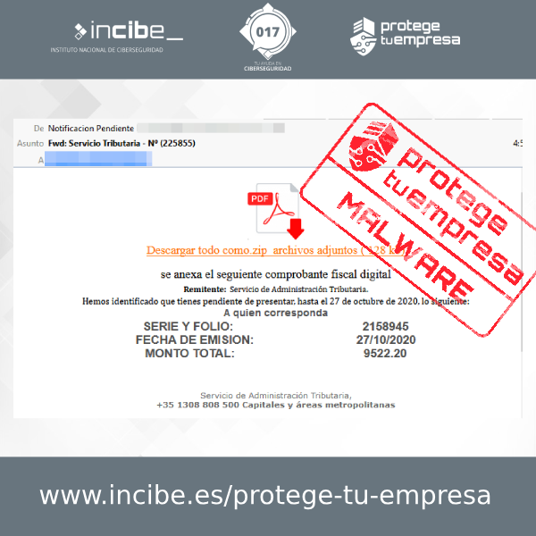 Aviso 27/10/2020 - Correo electrónico malware Agencia Tributaria