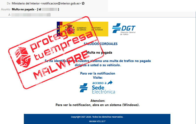 Correo malicioso suplantadno a la DGT