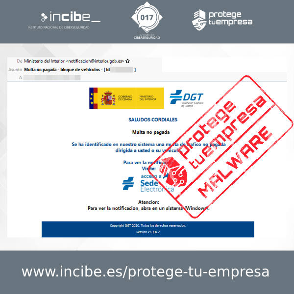 Aviso 13/11/2020 - Correo electrónico malware DGT