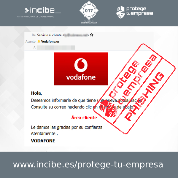 Aviso de seguridad 30/11/2020 - Correo Phishing Vodafone