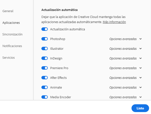 Activar actualizaciones automáticas de Adobe