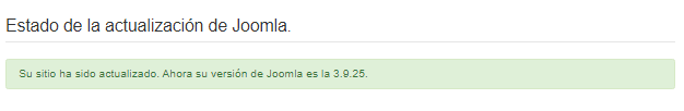 Imagen que muestra que la actualización de Joomla! se ha realizado correctamente.