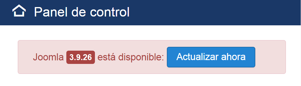 Imagen que muestra la actualización disponible de Joomla! que en este caso es la 3.9.25