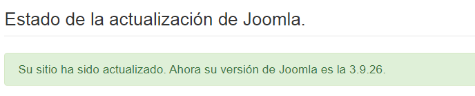 Imagen que muestra que la actualización de Joomla! se ha realizado correctamente.