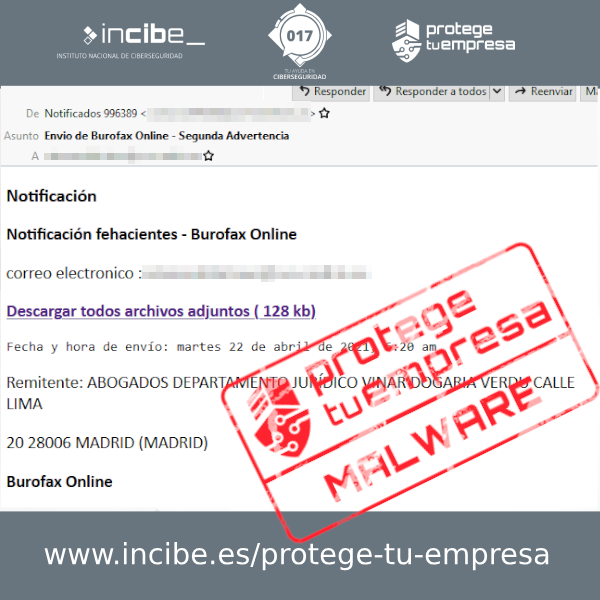 Notificación Burofax campaña troyano bancario