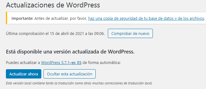 Actualizar WordPress 5.4.2