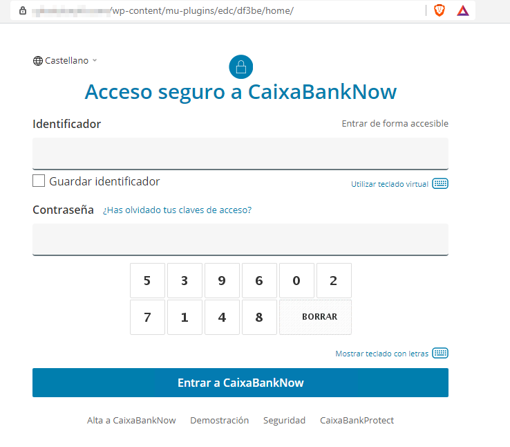 Página web fraudulenta suplantando a Caixabank