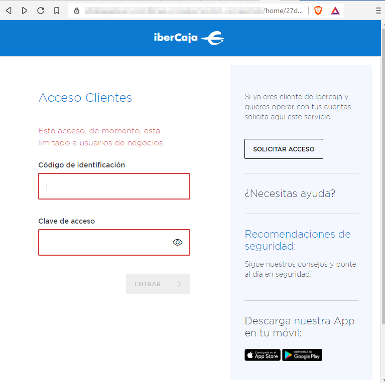 Pagina web fraudulenta de Ibercaja