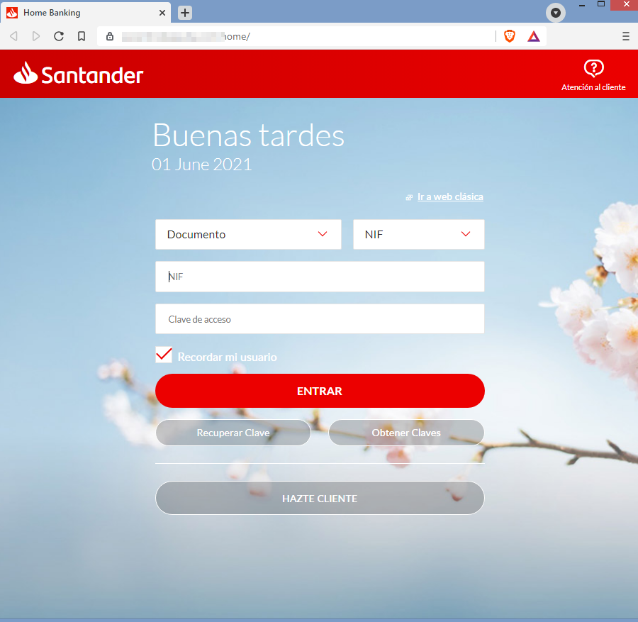 Pagina fraudulenta del banco santander