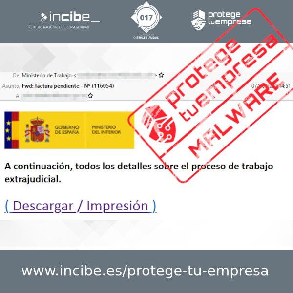 Correo malicioso de factura pendiente