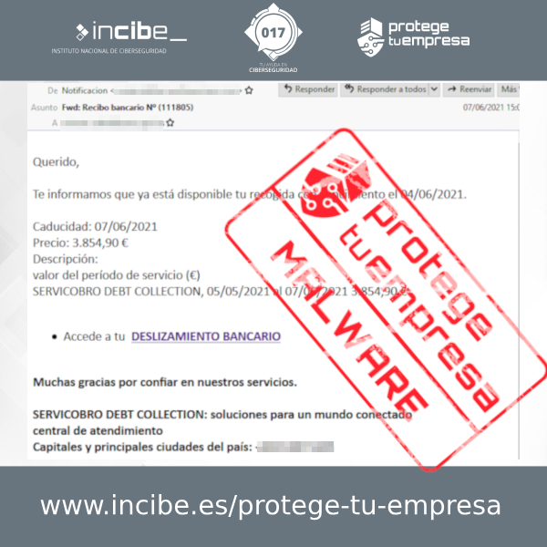 Correo malicioso sobre recibo bancario