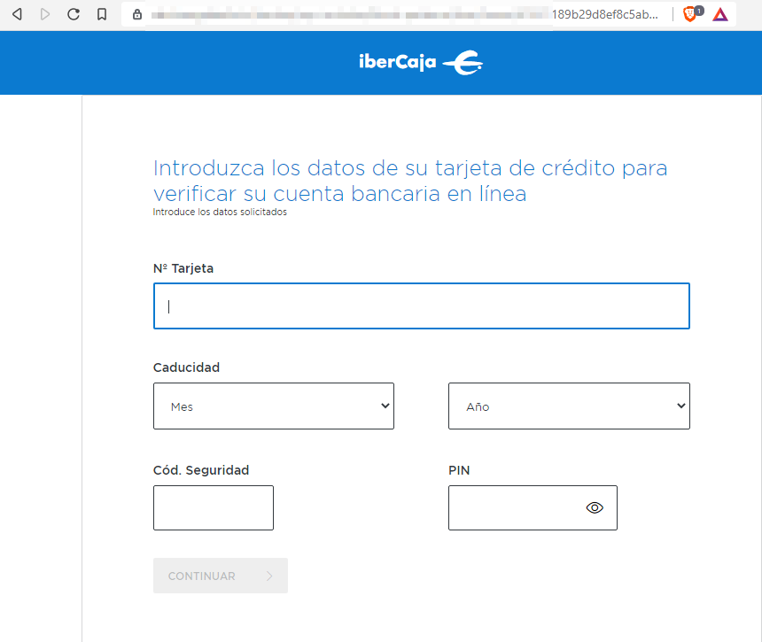 Solicitud fraudulenta de los datos de la tarjeta de crédito