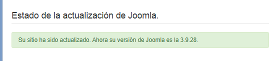 Imagen que muestra que la actualización de Joomla! se ha realizado correctamente.