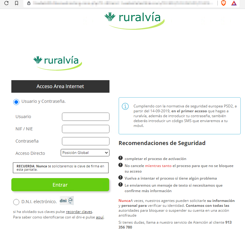 Web suplantando a Caja Rural